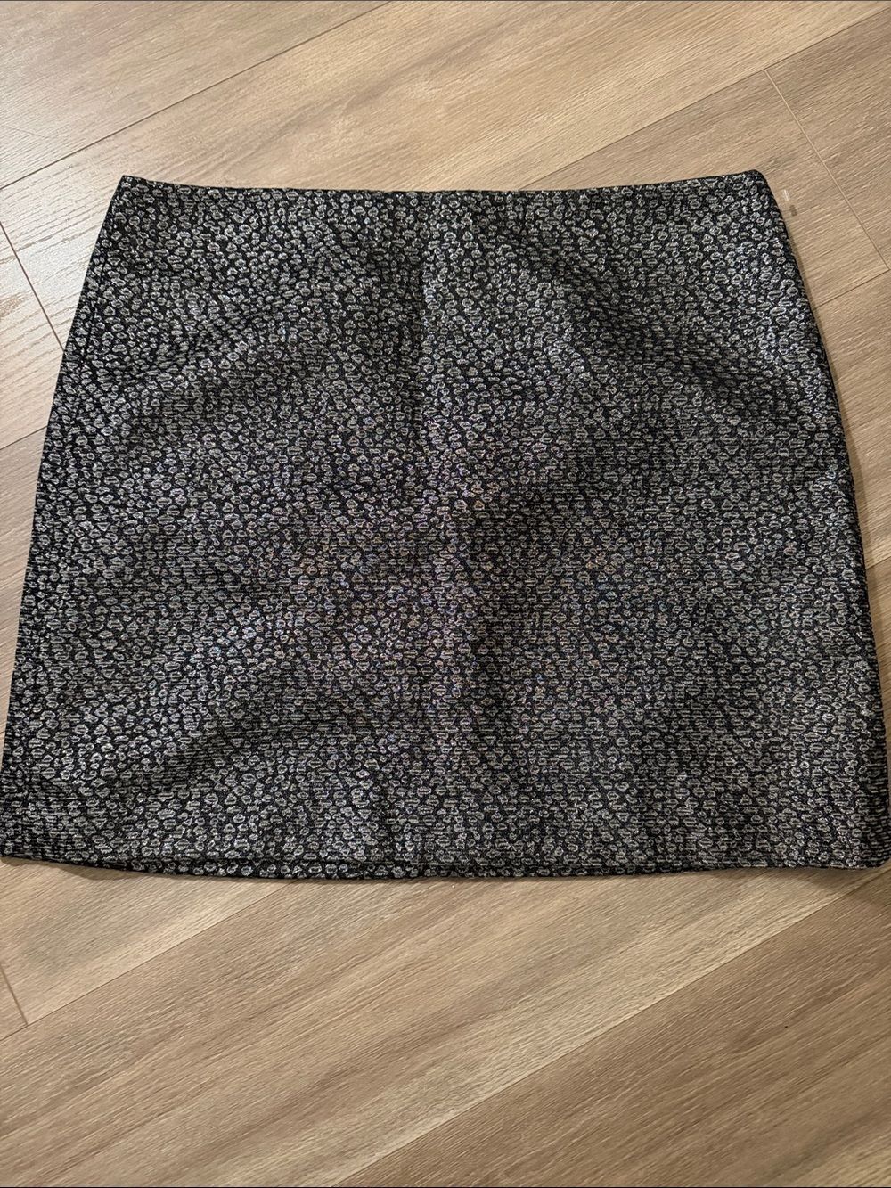 LOFT Black Mini Skirt with Silver Micro-Print